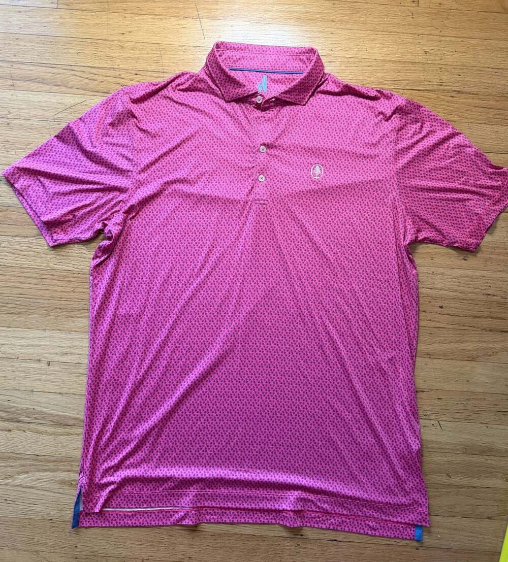 Johnnie-O Mens XL Pink Palm Tree Print Golf Polo Performance Stretch Shirt